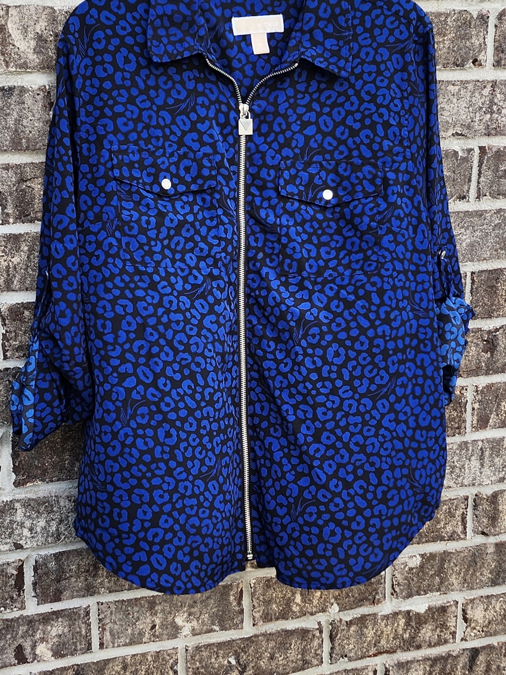 MICHAEL Michael Kors Blue and Black Leopard Print Blouse